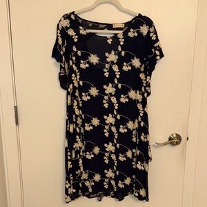 Altar’d State Navy and Cream Floral Short-Sleeve Mini Dress